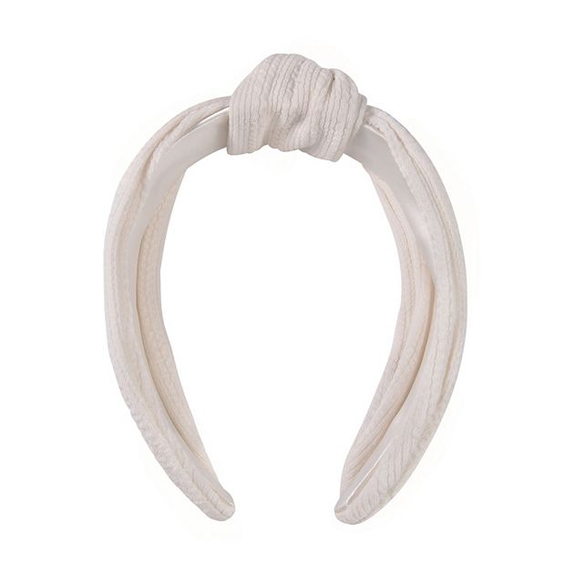 Emberly Textured Cream Colored Fabric Knotted Headband display picture 3