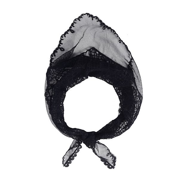 Emberly Black Lace Fabric Head Wrap - Black