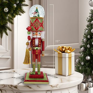 Kurt Adler 21 in Hollywood Nutcrackers Battery-Operated Light Up Animated Musical Snow Globe Hat Soldier Nutcracker