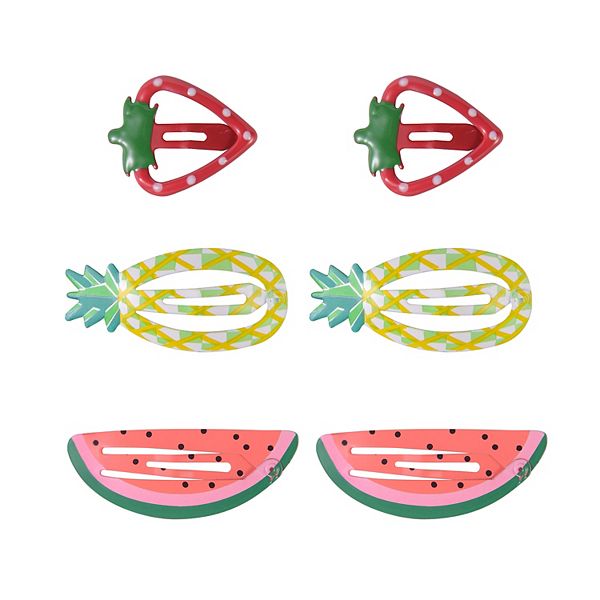Emberly 6 pk. Hair Snap Clips Strawberry, Pineapple & Watermelon