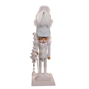 Kurt Adler 20 in Hollywood Nutcrackers Battery-Operated Light Up Animated Musical White Soldier Water Globe Hat Nutcracker