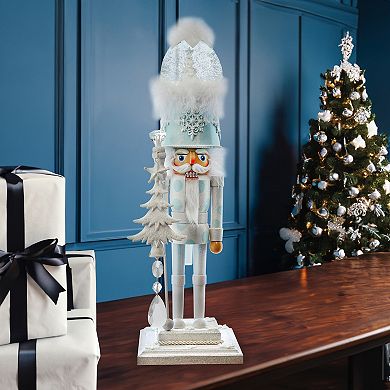 Kurt Adler 20 in Hollywood Nutcrackers Battery-Operated Light Up Animated Musical White Soldier Water Globe Hat Nutcracker
