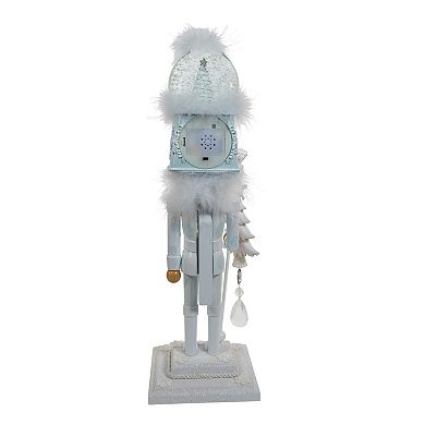 Kurt Adler 20 in Hollywood Nutcrackers Battery-Operated Light Up Animated Musical White Soldier Water Globe Hat Nutcracker