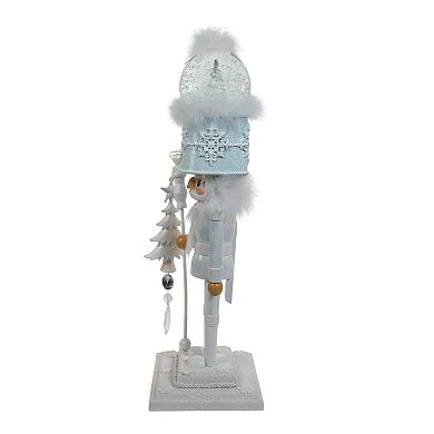 Kurt Adler 20 in Hollywood Nutcrackers Battery-Operated Light Up Animated Musical White Soldier Water Globe Hat Nutcracker