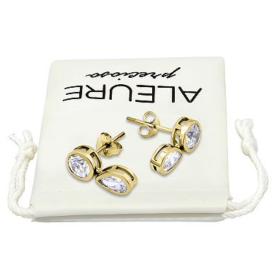 Aleure Precioso Round & Pear Shaped Cubic Zirconia Drop Post Earrings