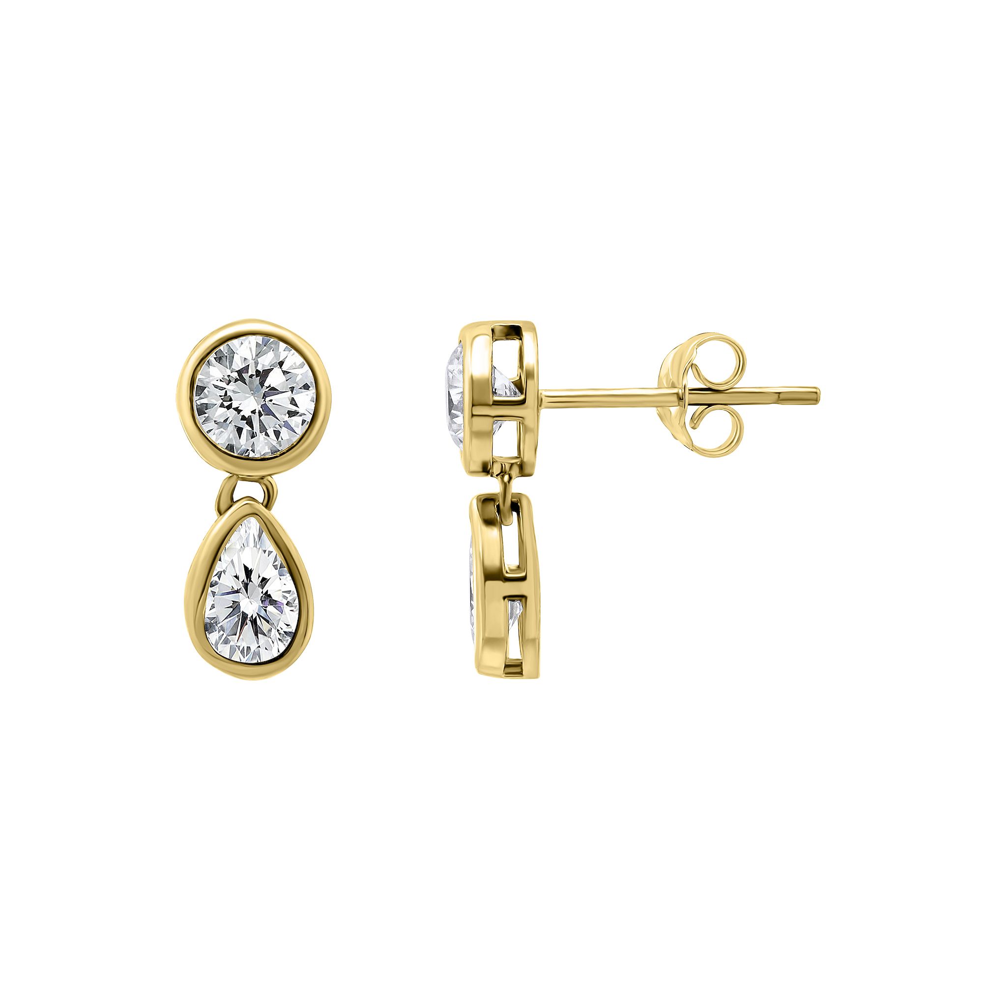 Aleure Precioso Round & Pear Shaped Cubic Zirconia Drop Post Earrings, Wome