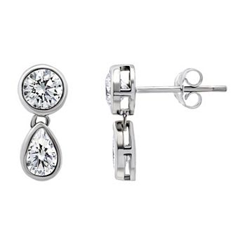 Aleure Precioso Round & Pear Shaped Cubic Zirconia Drop Post Earrings