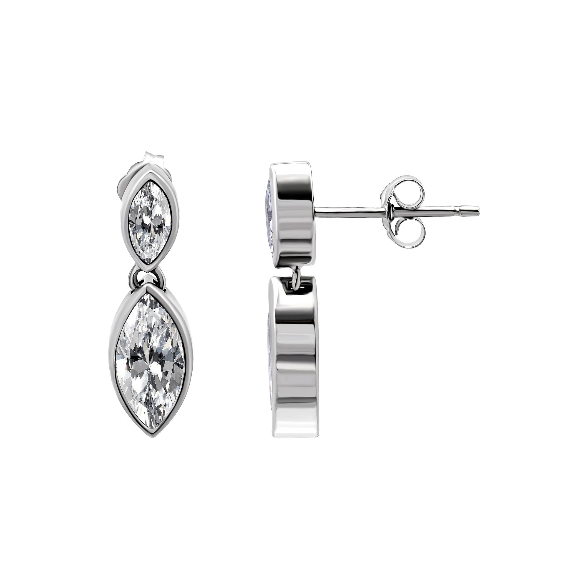 Aleure Precioso Marquise Cubic Zirconia Drop Post Earrings, Womens, Sterli