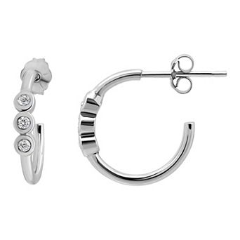 Aleure Precioso Sterling Silver Cubic Zirconia Station Trio 15 mm Hoop Earrings