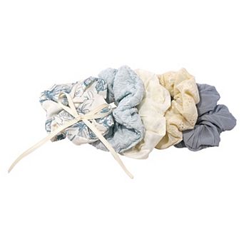 Emberly 5 pk White & Mint Floral Scrunchie Set