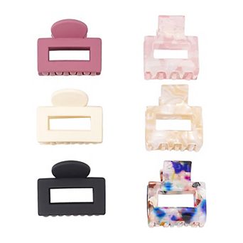 Emberly 6 pk Yellow, Pink & Black Mini Rectangle Claw Clip Set