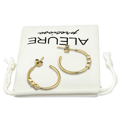 Aleure Precioso Sterling Silver Cubic Zirconia Station Trio 19 mm Hoop Earrings