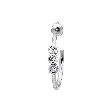 Aleure Precioso Sterling Silver Cubic Zirconia Station Trio 19 mm Hoop Earrings