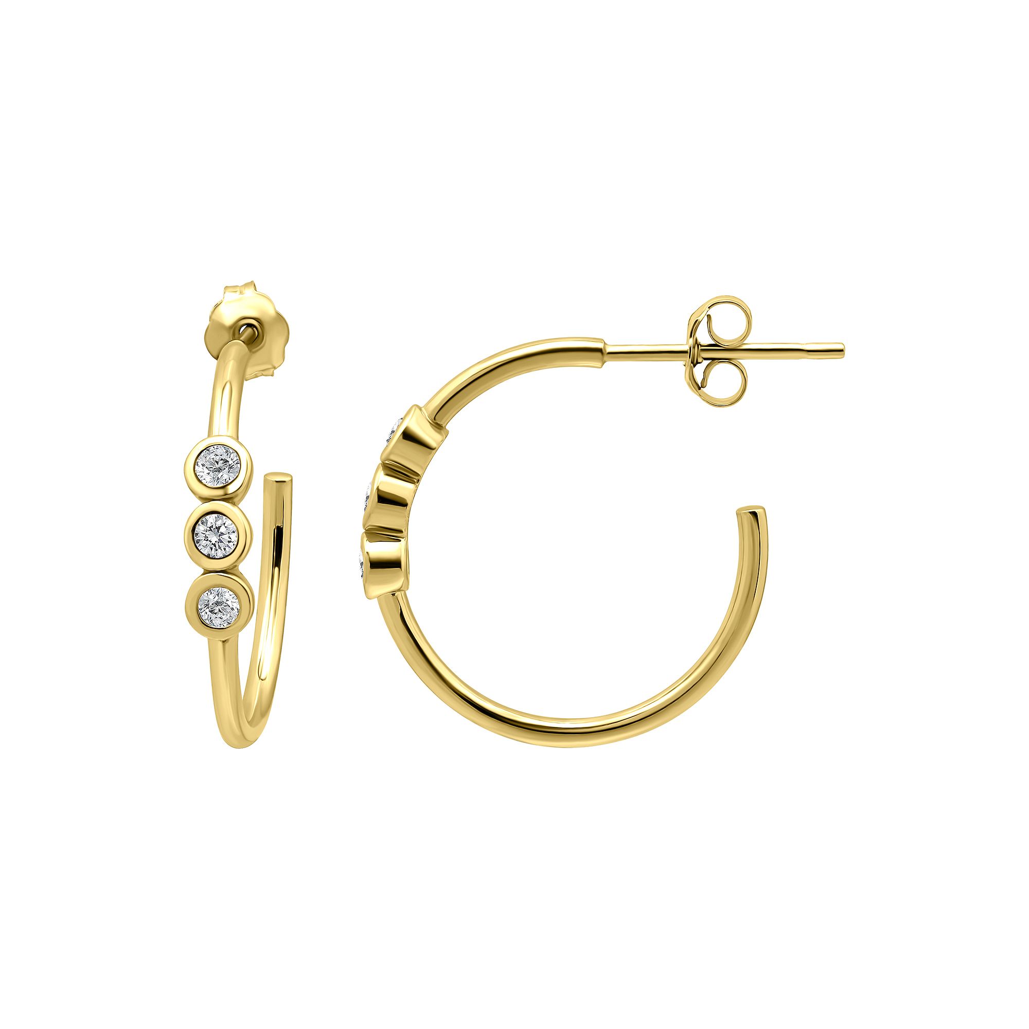 Aleure Precioso Sterling Silver Cubic Zirconia Station Trio 19 mm Hoop Earr