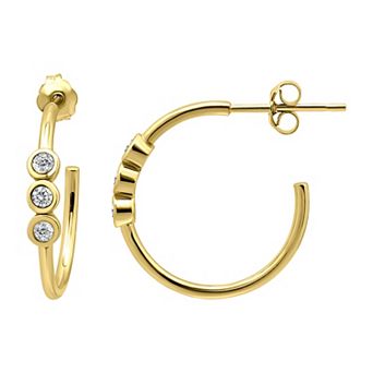 Aleure Precioso Sterling Silver Cubic Zirconia Station Trio 19 mm Hoop Earrings