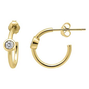 Aleure Precioso Sterling Silver Cubic Zirconia Station 15 mm C-Hoop Earrings