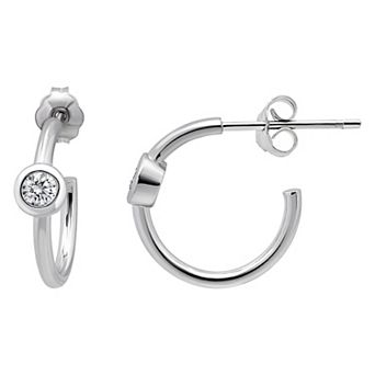 Aleure Precioso Sterling Silver Cubic Zirconia Station 15 mm C-Hoop Earrings