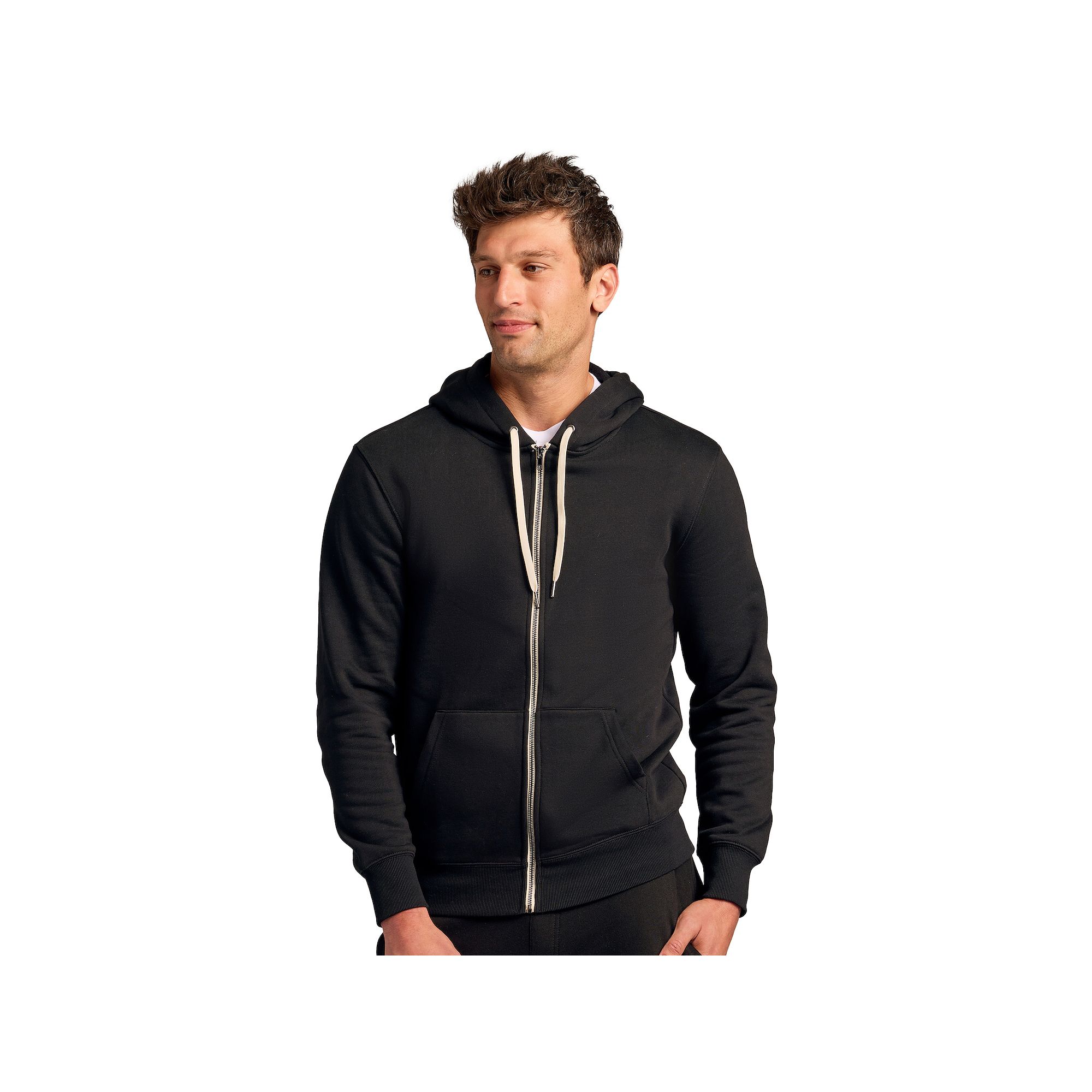 Mens True Classic French Terry Zip-Up Drawstring Hoodie, Size: Small, Blac