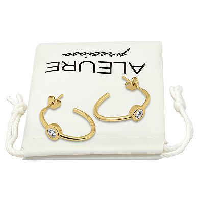 Aleure Precioso Sterling Silver Cubic Zirconia Oval C-Hoop Earrings