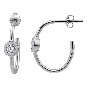 Aleure Precioso Sterling Silver Cubic Zirconia Oval C-Hoop Earrings
