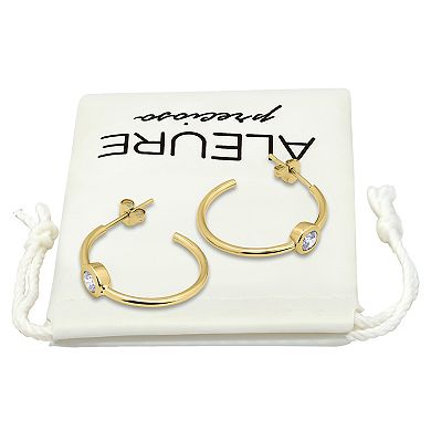 Aleure Precioso Sterling Silver Cubic Zirconia 21 mm C-Hoop Earrings
