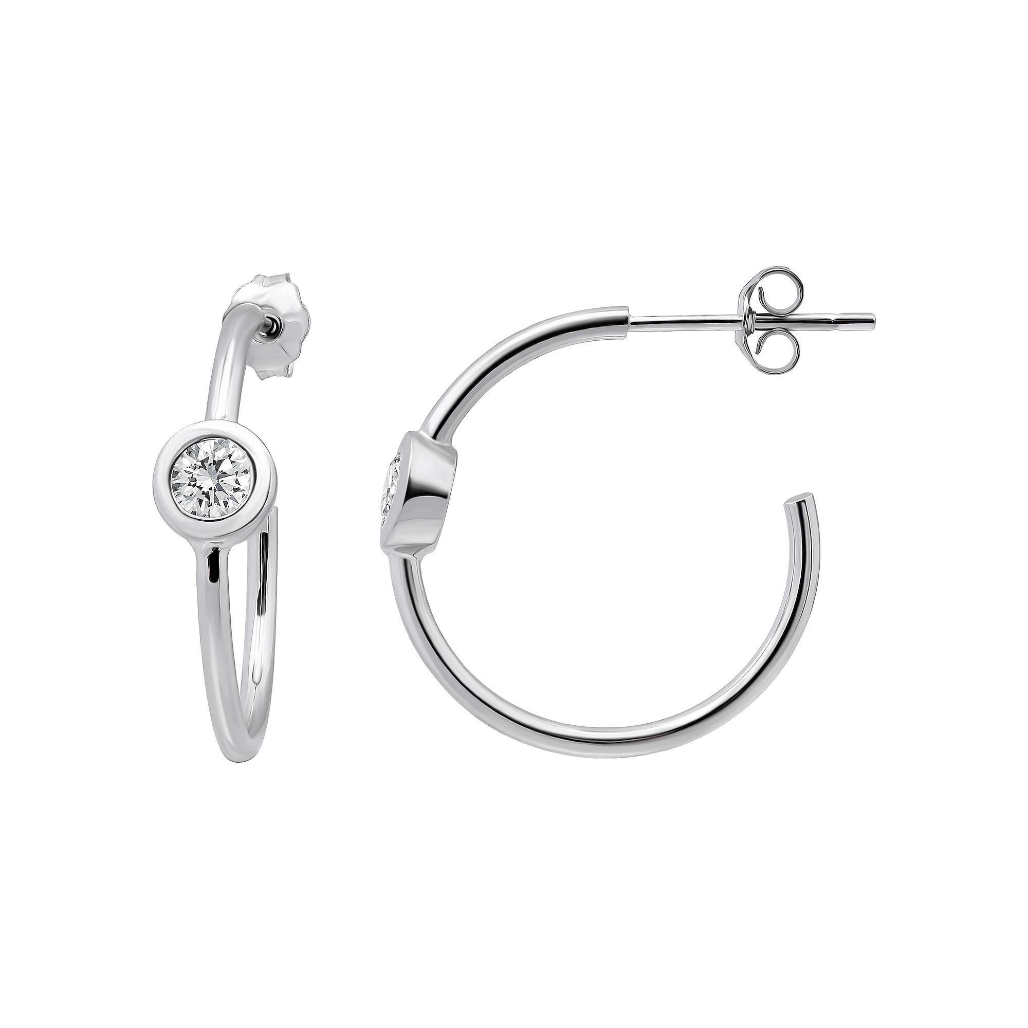 Aleure Precioso Sterling Silver Cubic Zirconia 21 mm C-Hoop Earrings, Women
