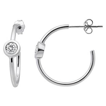 Aleure Precioso Sterling Silver Cubic Zirconia 21 mm C-Hoop Earrings