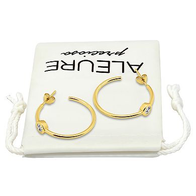 Aleure Precioso Sterling Silver Cubic Zirconia 25 mm C-Hoop Earrings