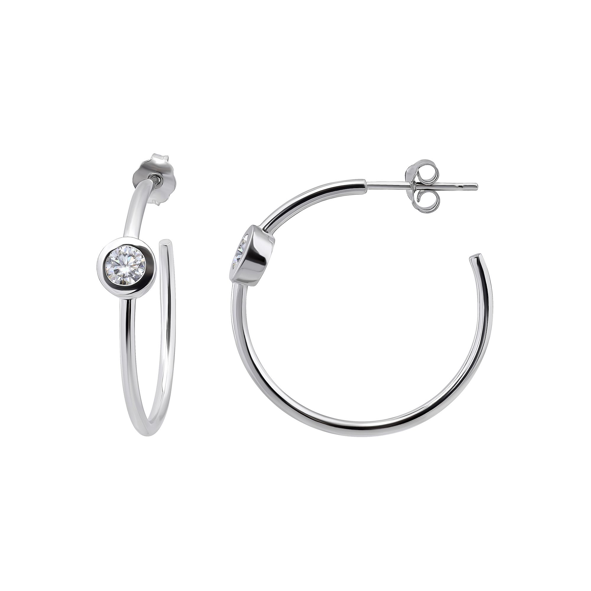 Aleure Precioso Sterling Silver Cubic Zirconia 25 mm C-Hoop Earrings, Women