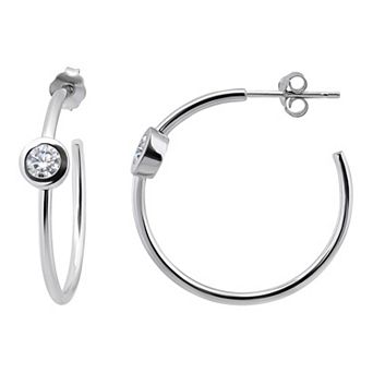 Aleure Precioso Sterling Silver Cubic Zirconia 25 mm C-Hoop Earrings