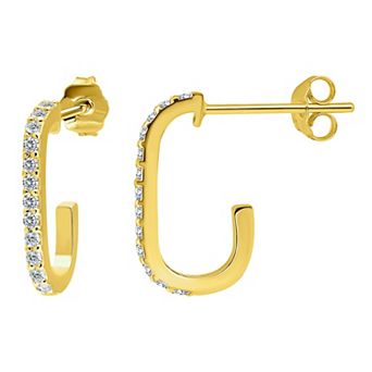 Aleure Precioso Pave Cubic Zirconia Paperclip Posted Hoop Earrings