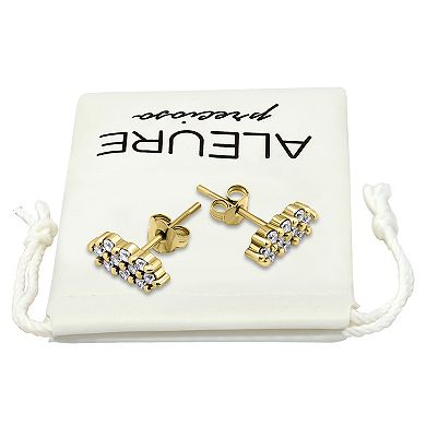 Aleure Precioso Sterling Silver Cubic Zirconia Cluster Stud Earrings