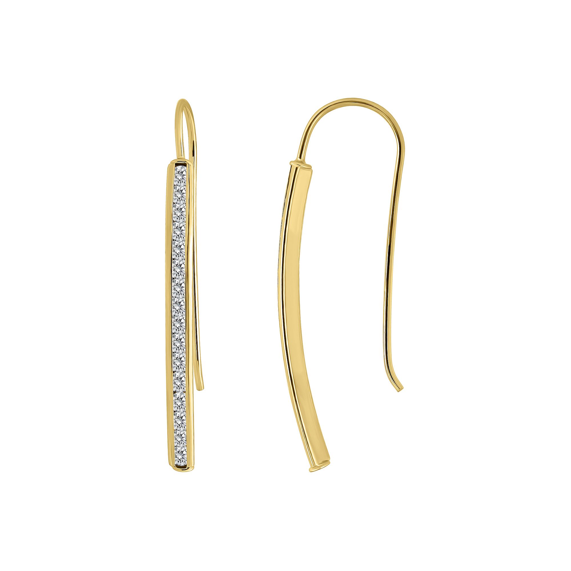 Aleure Precioso Linear Pave Bar Drop Earrings, Womens, Gold Tone