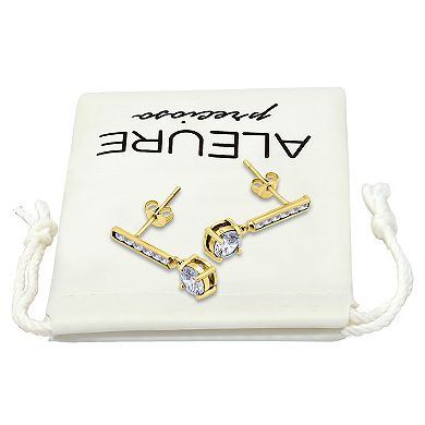 Aleure Precioso Pave & Round Cubic Zirconia Linear Bar Drop Post Earrings