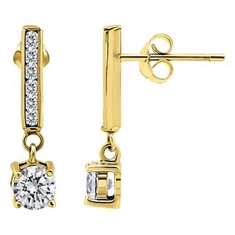 Aleure Precioso Pave & Round Cubic Zirconia Linear Bar Drop Post Earrings