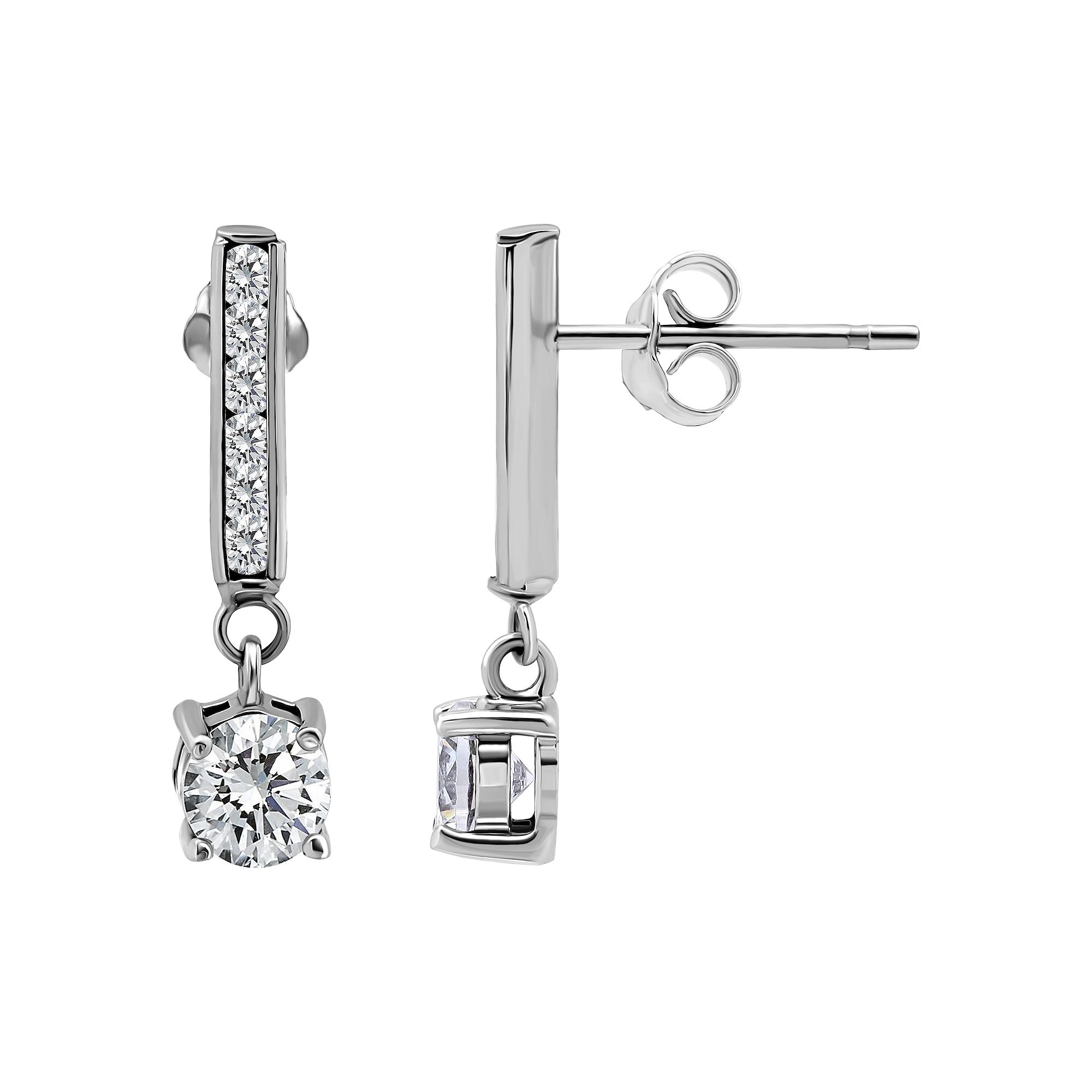 Aleure Precioso Pave & Round Cubic Zirconia Linear Bar Drop Post Earrings, 