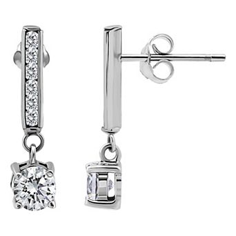 Aleure Precioso Pave & Round Cubic Zirconia Linear Bar Drop Post Earrings