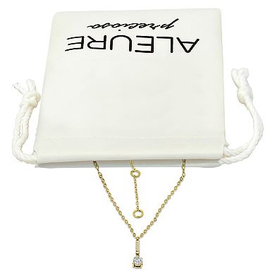 Aleure Precioso Sterling Silver Pave Cubic Zirconia Bar Pendant Necklace