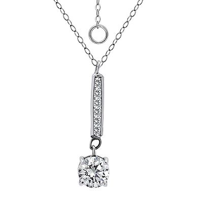 Aleure Precioso Sterling Silver Pave Cubic Zirconia Bar Pendant Necklace