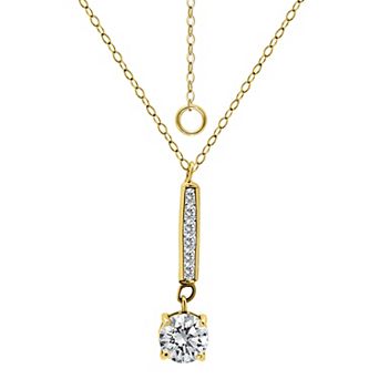 Aleure Precioso Sterling Silver Pave Cubic Zirconia Bar Pendant Necklace
