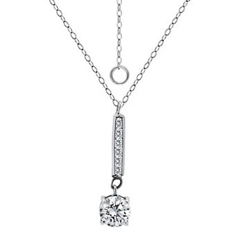 Aleure Precioso Sterling Silver Pave Cubic Zirconia Bar Pendant Necklace