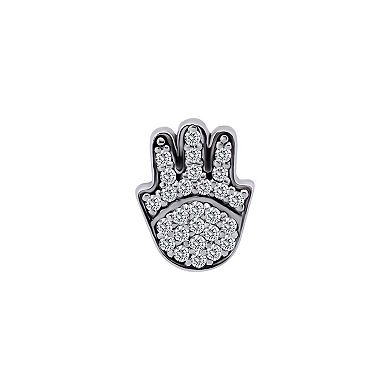 Aleure Precioso Sterling Silver Pave Cubic Zirconia Hamsa Hand Stud Earrings