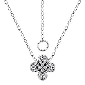 Aleure Precioso Sterling Silver Pave Cubic Zirconia Flower Pendant Necklace