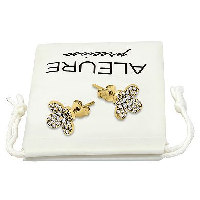 Aleure Precioso Pave Cubic Zirconia Flower Stud Posted Earrings