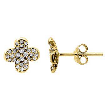 Aleure Precioso Pave Cubic Zirconia Flower Stud Posted Earrings