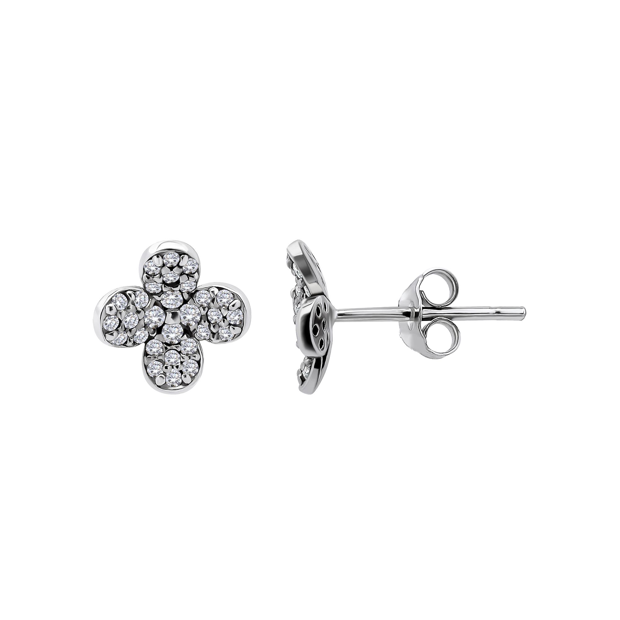 Aleure Precioso Pave Cubic Zirconia Flower Stud Posted Earrings, Womens, S