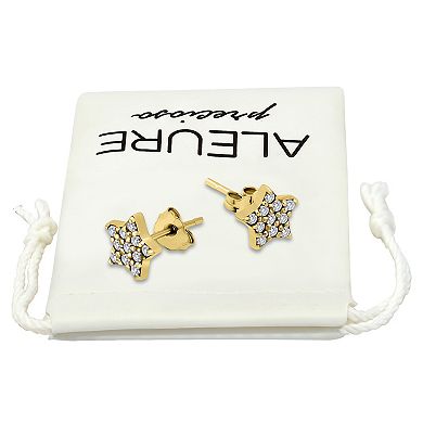 Aleure Precioso Sterling Silver Pave Cubic Zirconia Star Stud Earrings
