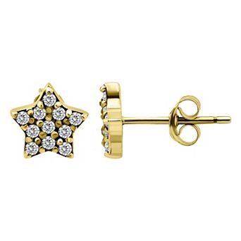 Aleure Precioso Sterling Silver Pave Cubic Zirconia Star Stud Earrings