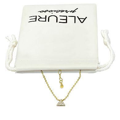 Aleure Precioso Sterling Silver Pave Cubic Zirconia Triangle Pendant Necklace