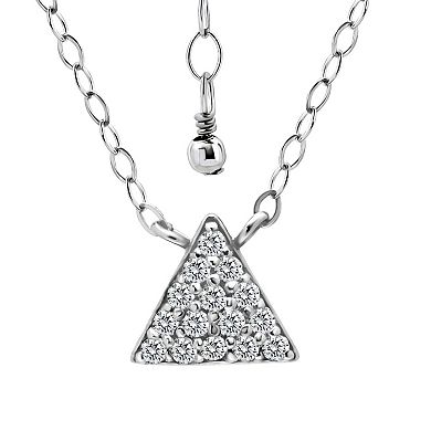 Aleure Precioso Sterling Silver Pave Cubic Zirconia Triangle Pendant Necklace